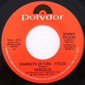 Vangelis, Chariots Of Fire Titles / Eric's Theme 1981 45 rpm Single Vinyl Record